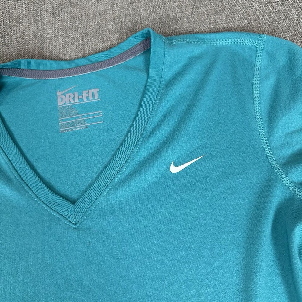 NIKE DRI-FIT TOP Womens Medium Teal Green Gym Short Sleeve T Shirt Athleisure